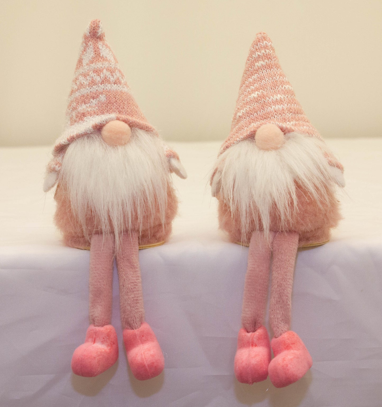 Whimsy Blush Sitting Gnome (Set of 2) – Adorable Decorative Gnome Figurines with Soft Blush Tones – Perfect for Holiday Displays, Mantels, Shelves, and Whimsical Home Décor