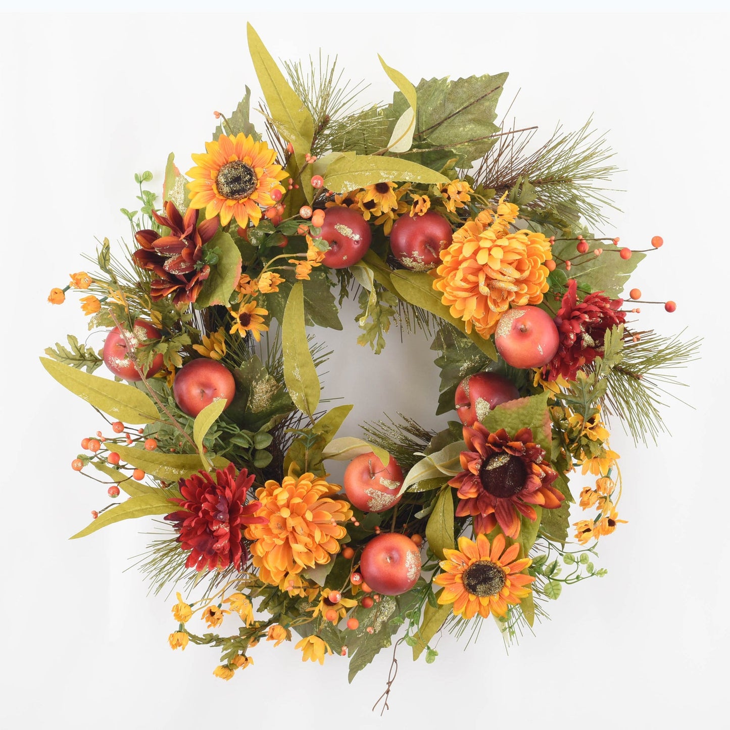 Harvest Sparkle Large Wreath 60 cm - Festive Autumn Wreath with Glittering Accents, Pumpkins, and Fall Foliage - Perfect for Seasonal Home Décor and Door Display