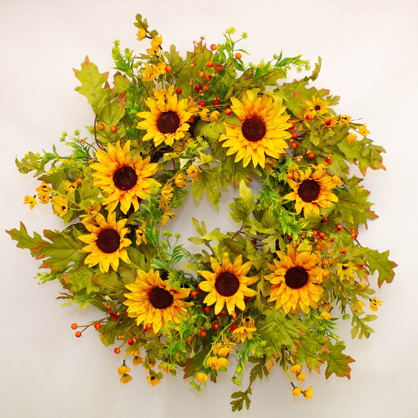 Sunflower Fields XL Wreath 65 cm - Lush Artificial Wreath with Vibrant Sunflowers and Foliage - Perfect for Front Doors, Walls, and Seasonal Home Décor