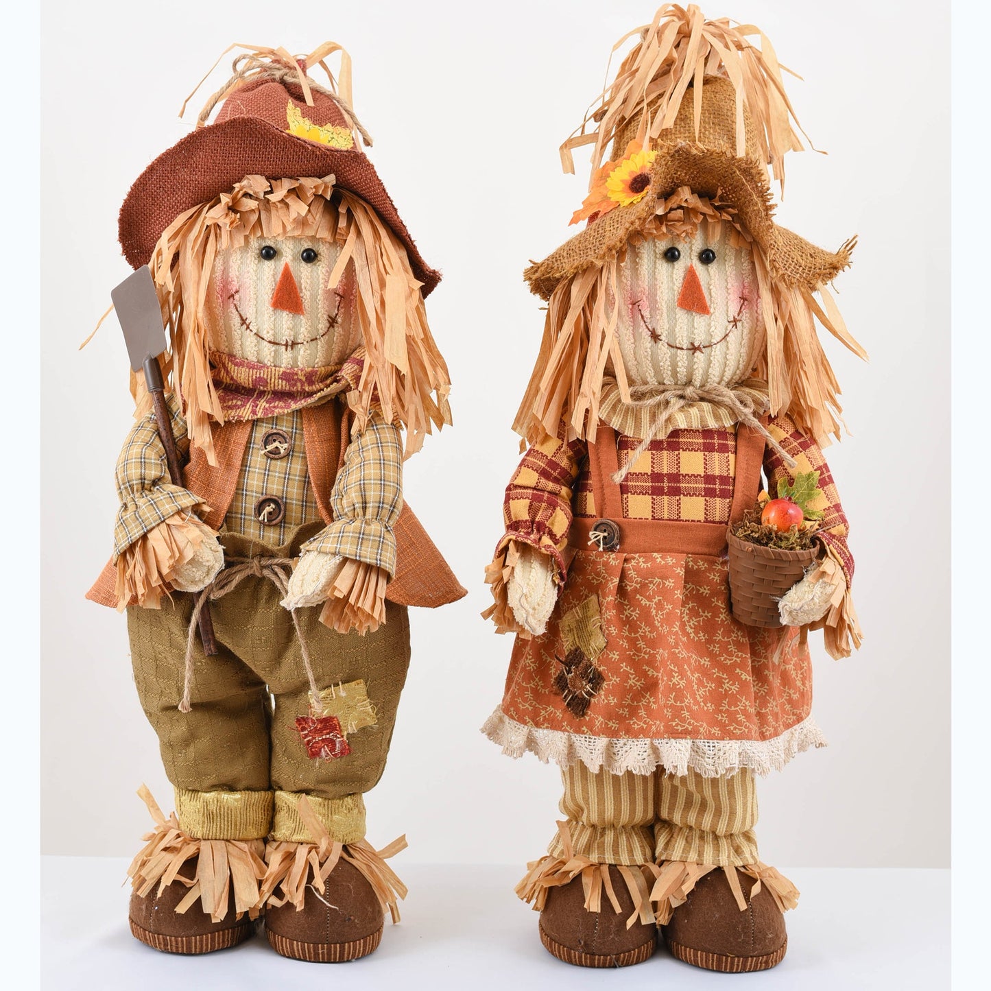 Scarecrow Medium Standing Figure (Set of 2) - Festive Autumn Décor with Rustic Detailing - Perfect for Fall, Thanksgiving, and Seasonal Displays