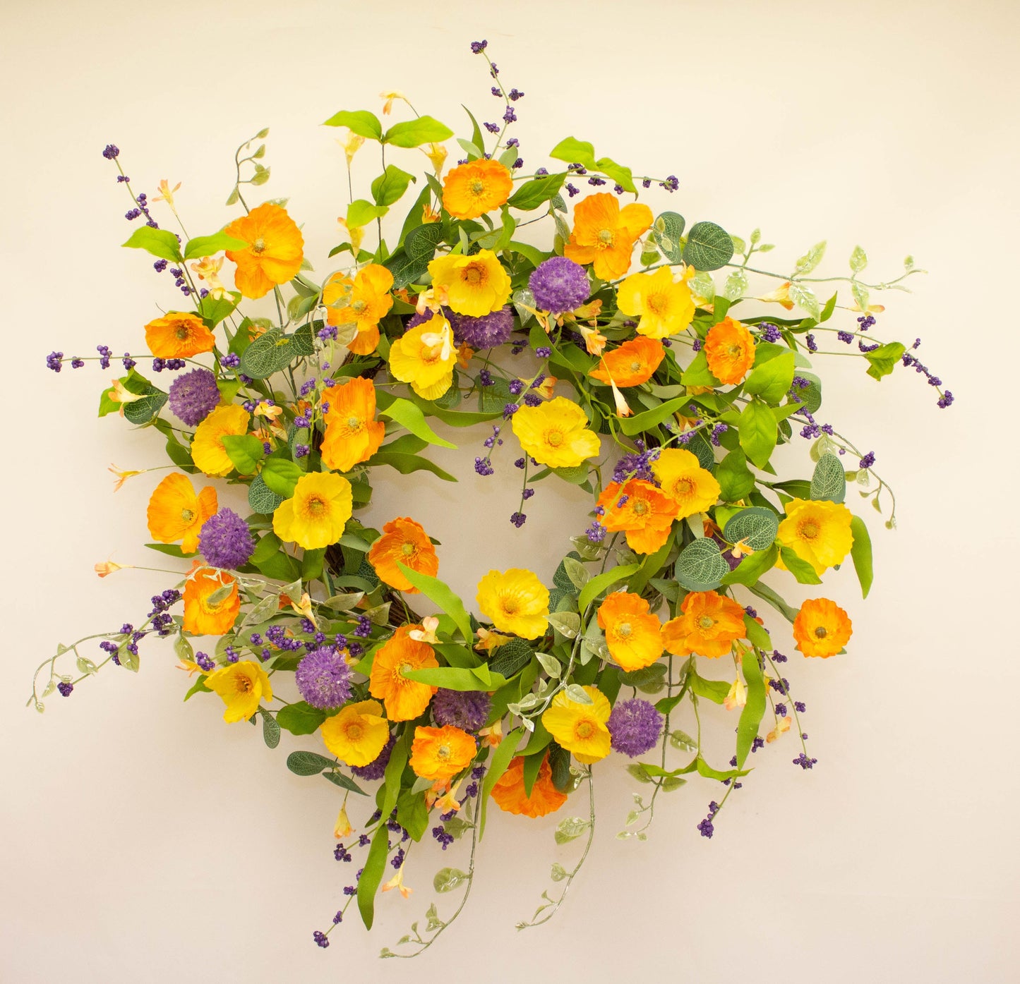 Poppy Garden Wreath 55cm - Elegant Floral Wreath for Home Decor - Vibrant Poppy Design for Door, Wall, or Seasonal Decoration - Affordable