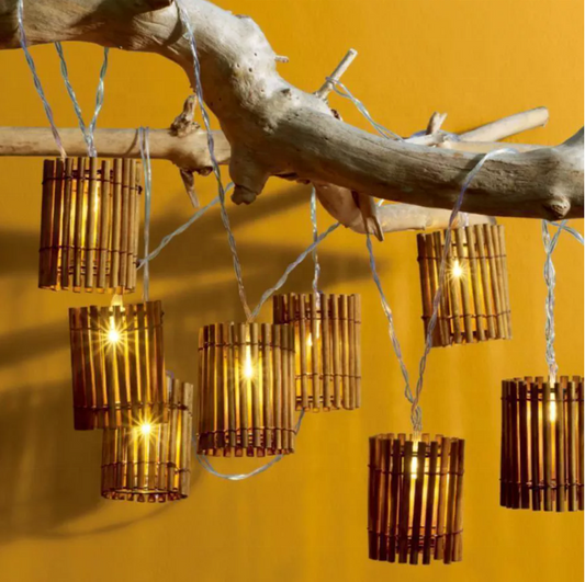 Christmas light outdoor decorative – 10-bulb natural bamboo patio lights, bamboo woven decorative string lights for holiday, garden, backyard, and festive home décor