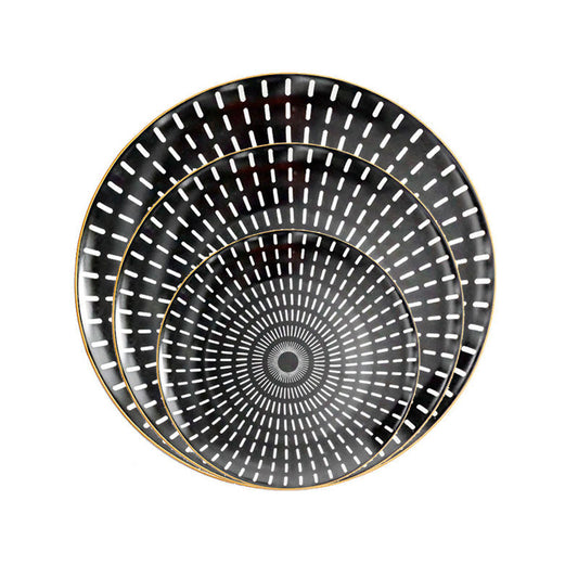 8-Inch Black Plates with Radial White Dots Premium Ceramic Dinnerware Set for Home and Restaurant Elegant Modern Design Durable and Scratch-Resistant for Everyday Use and Special Occasions