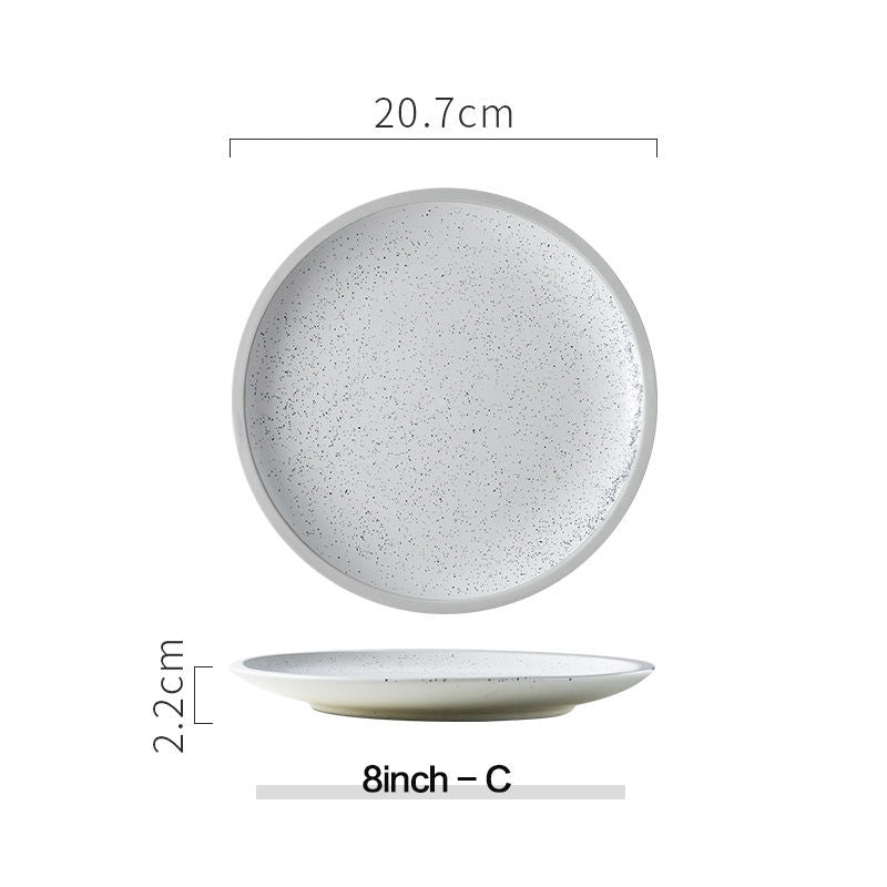 8-inch White Plate with Black spots Ceramic Plate for Home Dining Table Decorative Plate for Serving Food and Table Settings Unique Design with Glossy Finish and Durable Material