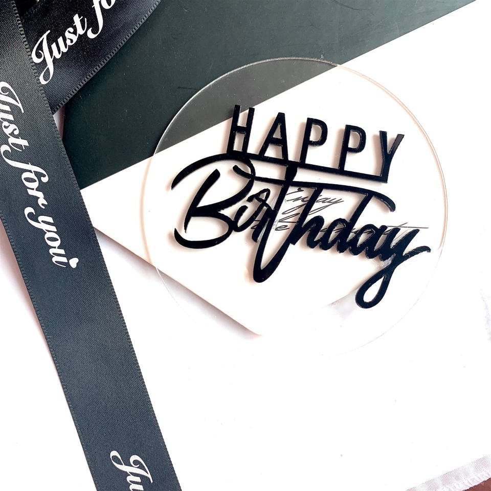 Black Cake Topper – Elegant "Happy Birthday" Decoration – Durable Acrylic Topper for Cakes – Perfect for Birthday Parties & Celebrations