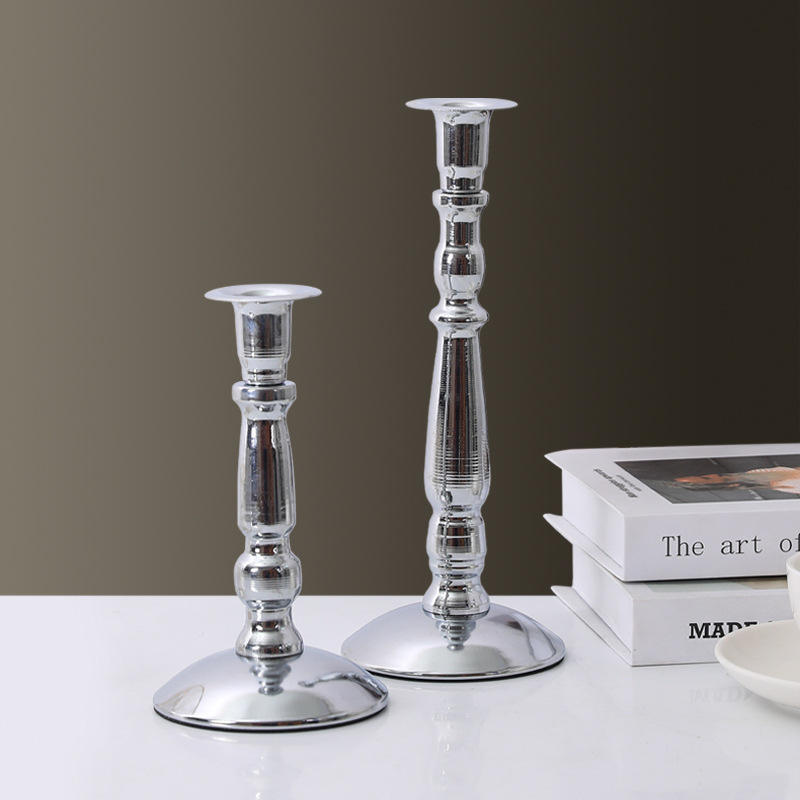 Silver-plated iron candlesticks – elegant tabletop candle holders with a vintage-inspired design, perfect for home décor, weddings, and special occasions, sturdy and durable construction, adds a sophisticated touch to any setting.