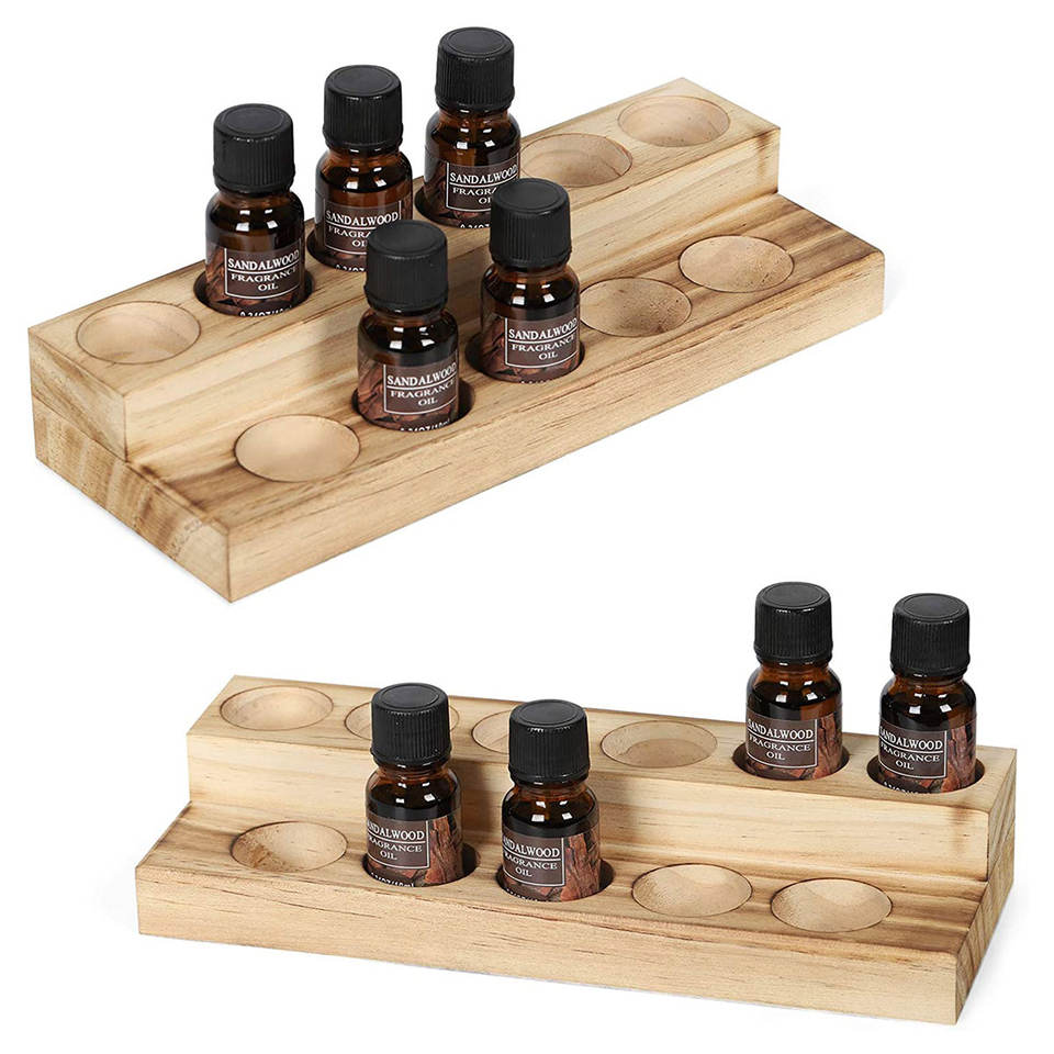 Essential Oils Storage Rack - 2-Tier Wooden Display Holder - Ideal for Organizing Essential Oils and Nail Polish Bottles - Elegant and Functional Design for Easy Access and Storage