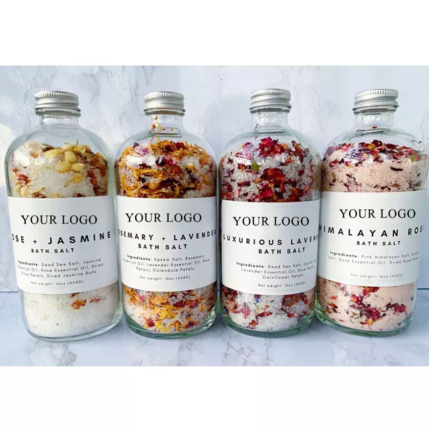 Large Bath Salts Himalayan Salt Lavender Jasmine Rose Bath Soak Bath Salts with Flowers