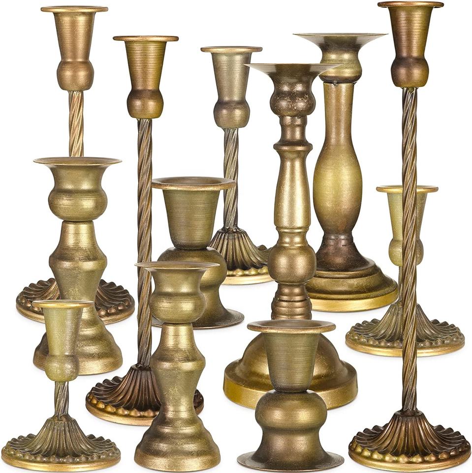 Metal candle holder in brass color – elegant and durable design, perfect for home décor, adding a touch of sophistication to any room, ideal for candles of various sizes, great for dining tables, living rooms, or special events.