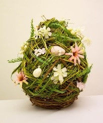 Easter Wisp Vine Floral Egg 27cm - Beautifully Decorated Easter Egg with Wisp Vine and Floral Accents - Perfect for Easter Displays, Centerpieces, or Springtime Home Decor