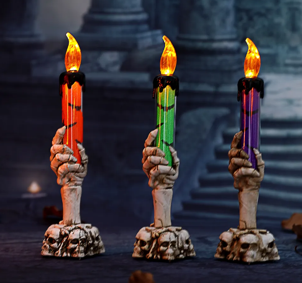 Vintage Halloween Hand Lamp Candlestick – Spooky Resin Lantern Holder – Retro Horror-Themed Candle Stand – Haunted House & Gothic Decor – Unique Halloween Prop & Home Accent
