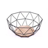 Modern Fusion Metal Bowl with Wooden Base - Black Stylish Tableware Accent for Home Décor and Entertaining - Perfect for Serving Snacks, Fruits, or Decorative Displays in Any Modern Space