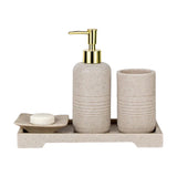 Earthly Elegance sandstone resin tray soap dispenser bathroom accessory beige