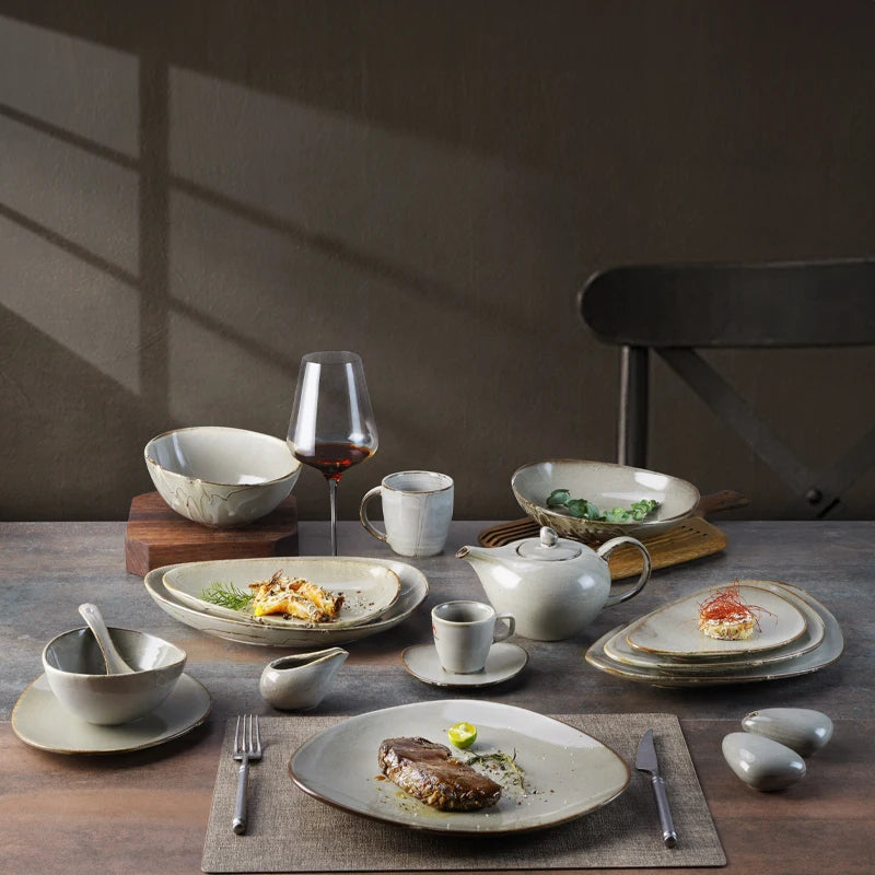Nordic style grey china Eco friendly dinnerware ceramic porcelain 11.5 Inch triangular plate