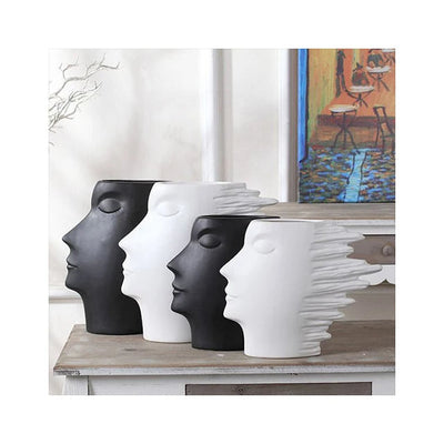Black And White Abstract human face vase flat art painting reference nordic style ceramic porcelain vases