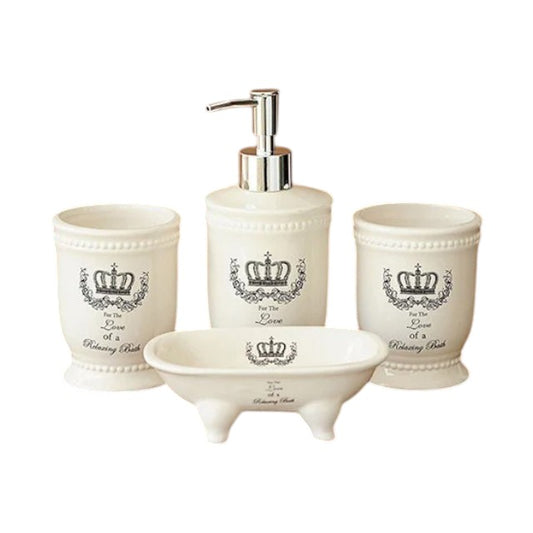 4pieces home hotel bathroom products round white glazed ceramic crown decal bathroom accessory set