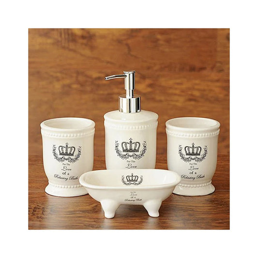 4pieces home hotel bathroom products round white glazed ceramic crown decal bathroom accessory set