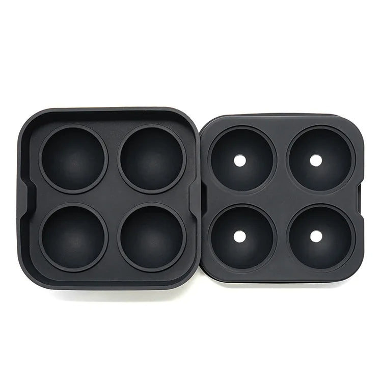 Custom Eco-friendly 6 grids round silicone ice cube tray mold with lid ice ball Maker Black Round