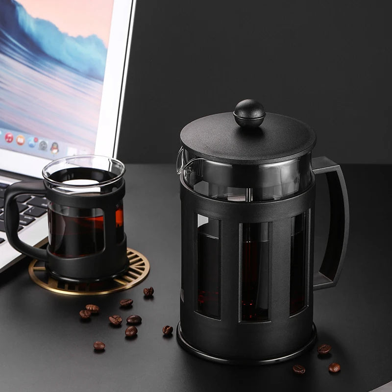 350ml Black Plastic Case Coffee Press High Temperature Resistance Glass Press Coffee Maker French Press