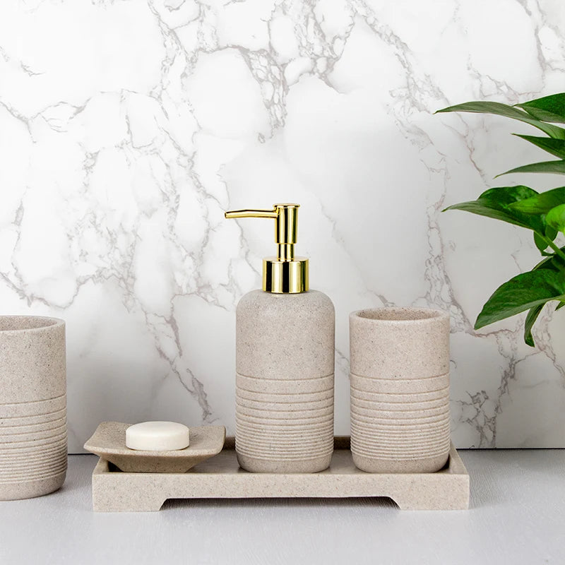 Earthly EleganceSandstone resin toothbrush holder beige