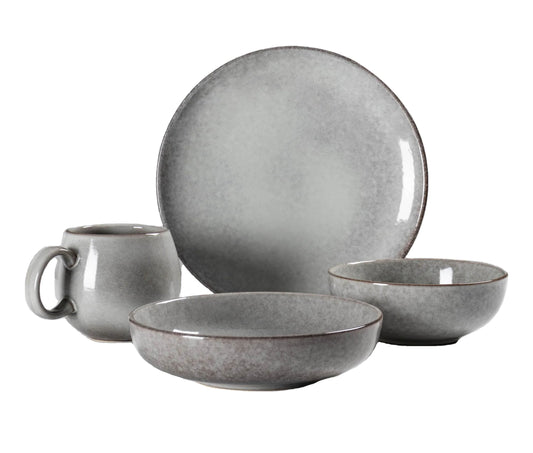 Drum Light Grey set of 16 Piece stoneware Crockery