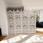 Lotus Antique Light Grey 4 Panel folding Screen 72x80 carved on both sides Handcrafted Wood Room Divider