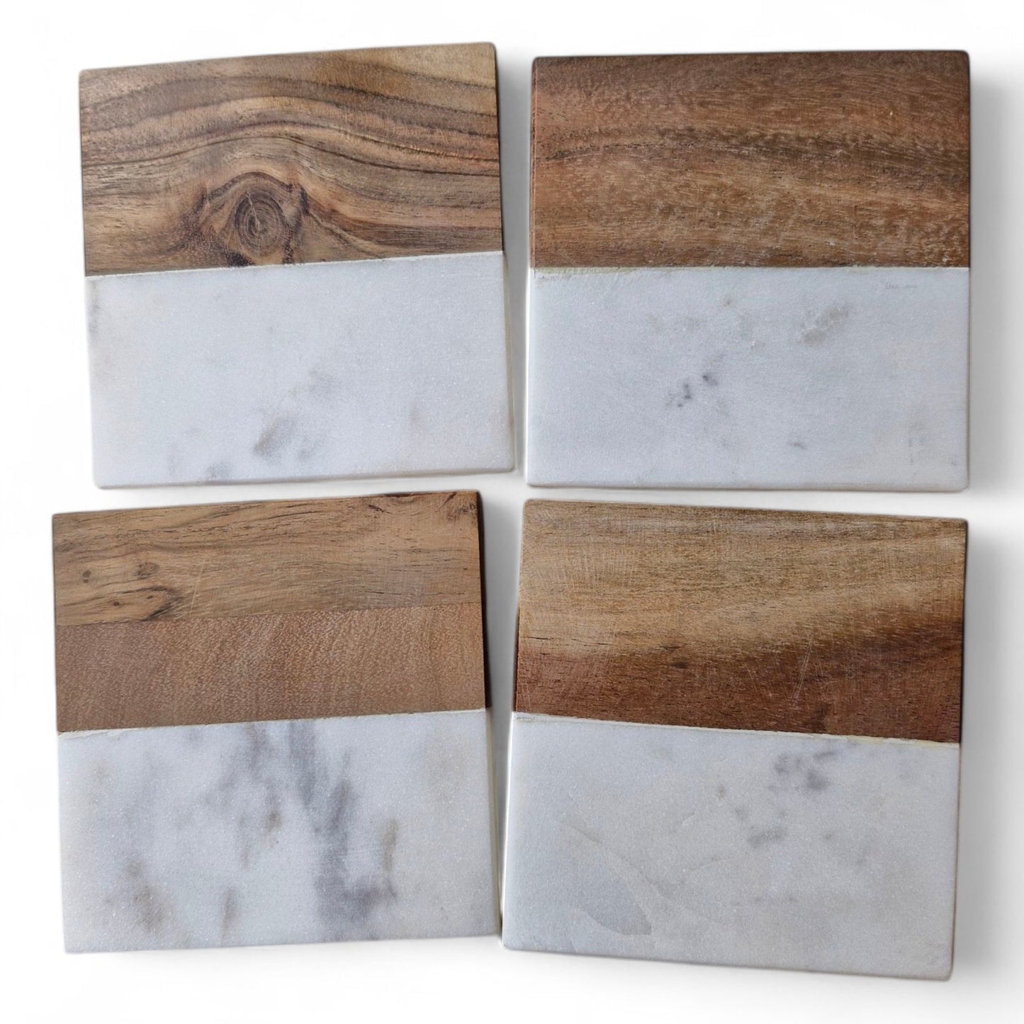 Natural Elegance 4 Piece Coaster Set - Handcrafted Wood & Marble Table Decor for Stylish Protection - Perfect Gift for Home & Office - Durable, Versatile, and Unique Design for Any Space