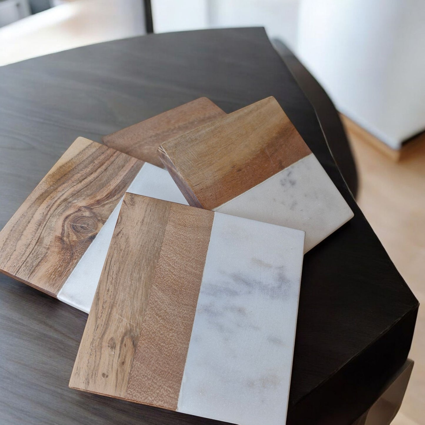 Natural Elegance 4 Piece Coaster Set - Handcrafted Wood & Marble Table Decor for Stylish Protection - Perfect Gift for Home & Office - Durable, Versatile, and Unique Design for Any Space