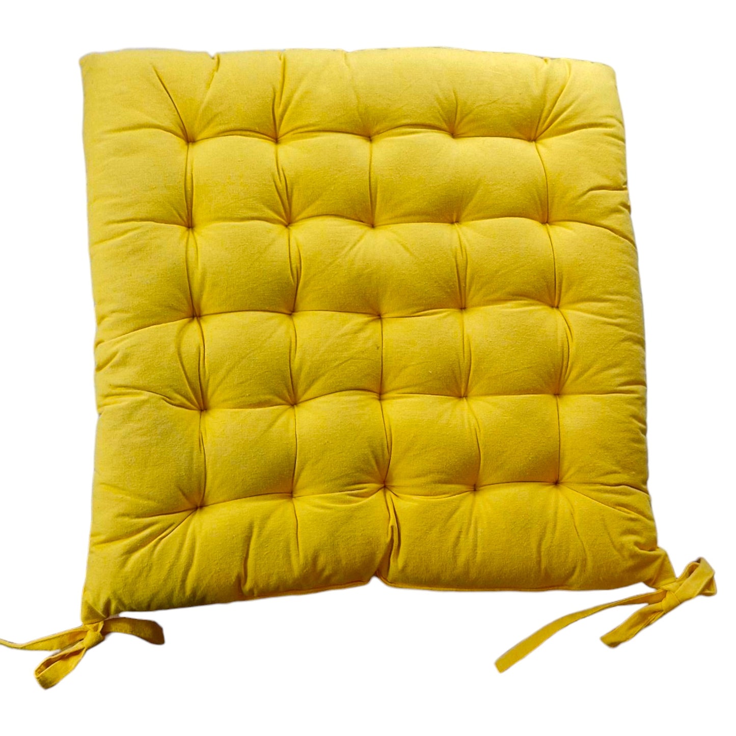 Luxurious Solid Square Chair Pad 40x40x5cm - 100% Cotton Yellow Cushion for Comfort and Style