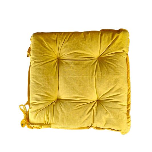 Basic Chair Pad 40x40x5cm 100% Cotton Yellow - Soft and Comfortable Seat Cushion for Dining Chairs and Office Chairs - Machine Washable