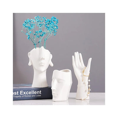 Three Faced Ceramic Flower Vase for Desktop Handicraft Ornaments Home Decoration Elegant Open Top Nordic