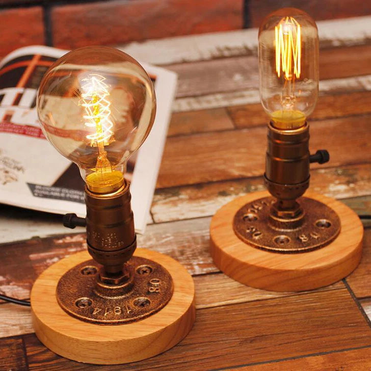 Wooden Retro Bedroom Bedside Lamp Bar Cafe Dimmable Night Light Decorative Table Lamps