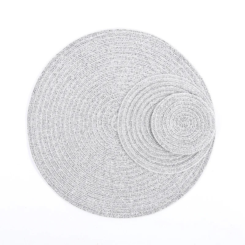 Eco-friendly Stocked Round Fabric Table Placemat Woven Placemats 36cm light grey