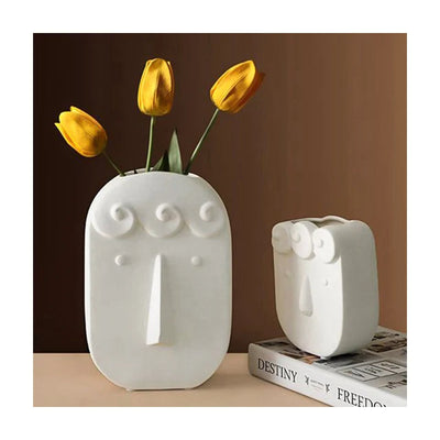 Matte Minimalist Face Vase Ceramic Vintage Flower Vase For Home Decor white ceramic face vase crafts