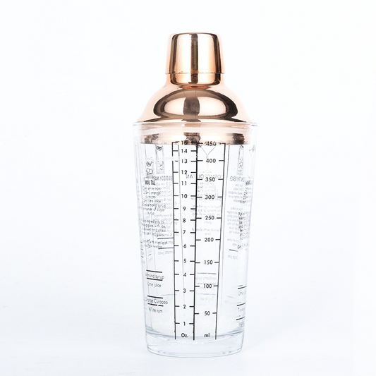 Stainless Steel Lid Glass Body Cocktail Shaker with recipe