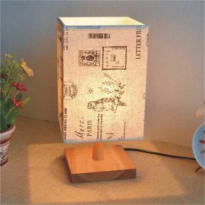Modern Square Wooden Base Table Lamp Fabric Lampshade Indoor Led Table Lamp Restaurant