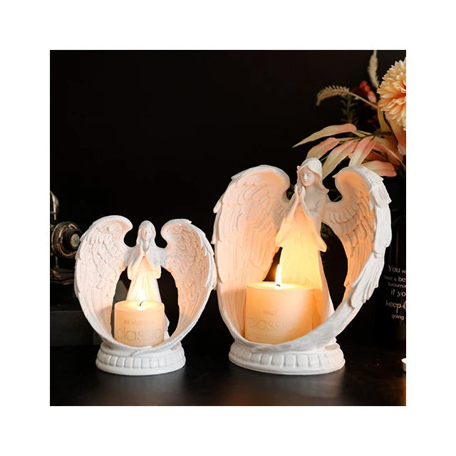 Nordic Pure white wing prayer angel incense candle holder decor wedding resin crafts maria candlestick
