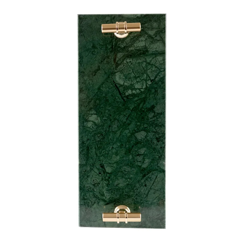 Bathroom Accessories Decorative Green Marble Candle Serving Tray With Gold Metal Handles