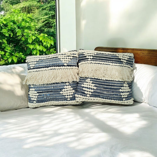 HORIZONTAL DENIM CUSHION 45.7x45.7cm - Soft, Stylish, and Durable Accent Pillow - Ideal for Living Room, Bedroom, or Office - High-Quality Denim Fabric - Comfortable, Easy Care, and Versatile Decorative Cushion