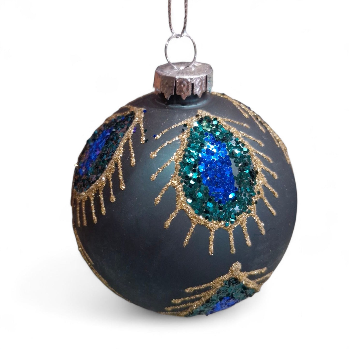 Regal Purple Peacock Bauble – Elegant Holiday Ornament, Luxury Christmas Tree Decoration, Glittering Metallic Finish, Festive Home Decor