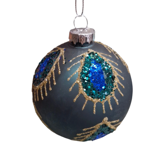 Regal Purple Peacock Bauble - Elegant Holiday Ornament, Luxury Christmas Tree Decoration, Glittering Metallic Finish, Festive Home Decor