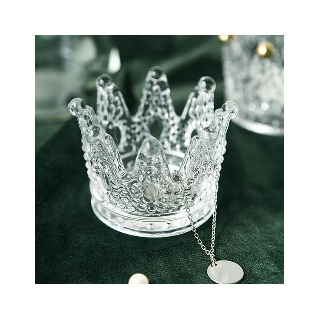 Stylish luxury and exquisite mini small glass Crown ornaments for jewelry rings storage and ashtray candle holder Decor