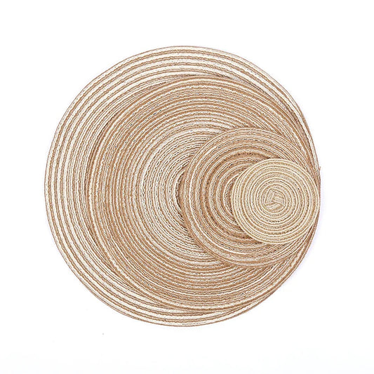 Eco-friendly Stocked Round Fabric Table Placemat Woven Placemats 36cm Beige