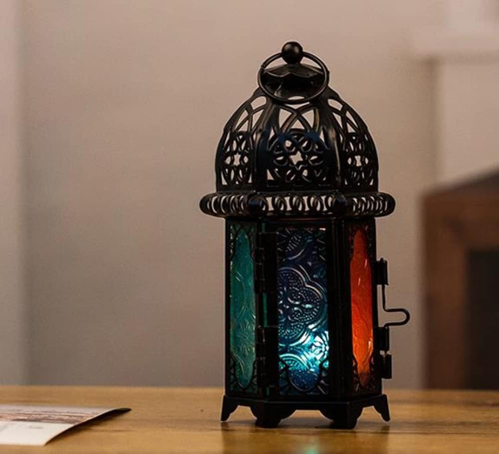 European Retro Boho Iron Antique Lantern - Hanging Storm Lantern Candle Holder Stand - Elegant Home Decor Accessory for Creating a Vintage, Bohemian Atmosphere in Living Rooms or Outdoor Spaces