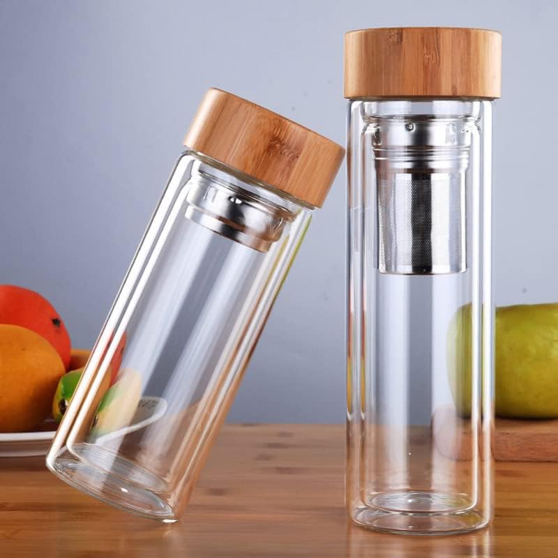 400 ML Glass Bottle with Wooden Cover – Eco-Friendly Clear Water Bottle with Filter – Stylish and Practical for Daily Hydration, Travel, and Eco-Conscious Living