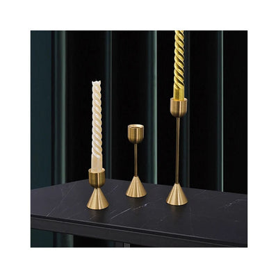 small Exquisite minimalism brass color aluminium and iron candle holder Set of three candlesticks for table centerpiece decor