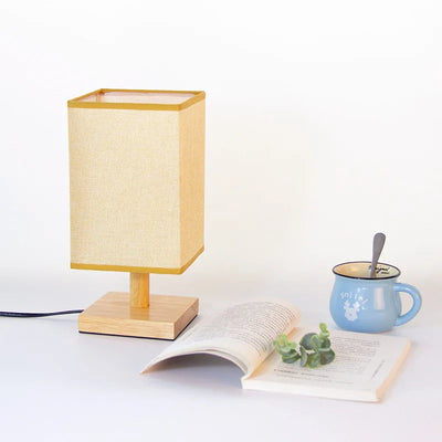 Modern Square Wooden Base Table Lamp Fabric Lampshade Indoor Led Table Lamp Restaurant