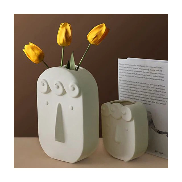 Matte Minimalist Face Vase Ceramic Vintage Flower Vase For Home Decor white ceramic face vase crafts