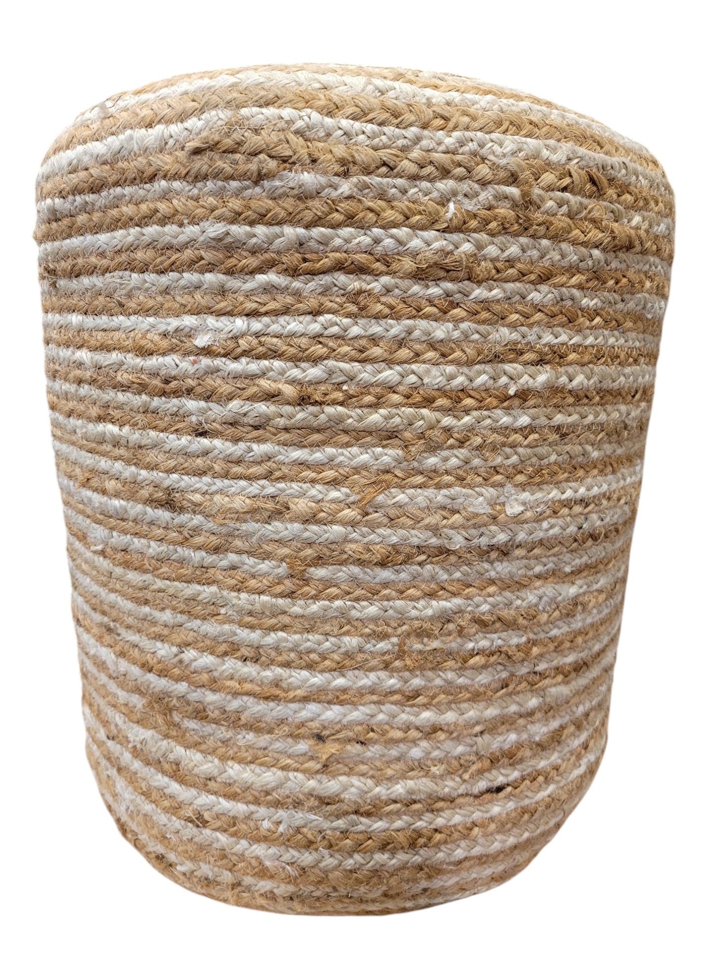 PUNE Striped Jute Braided Round Pouf 40x40x40cm - Handwoven Natural Jute Ottoman, Versatile Seating & Décor, Eco-Friendly, Sturdy, Lightweight Pouf for Living Room, Bedroom, or Patio