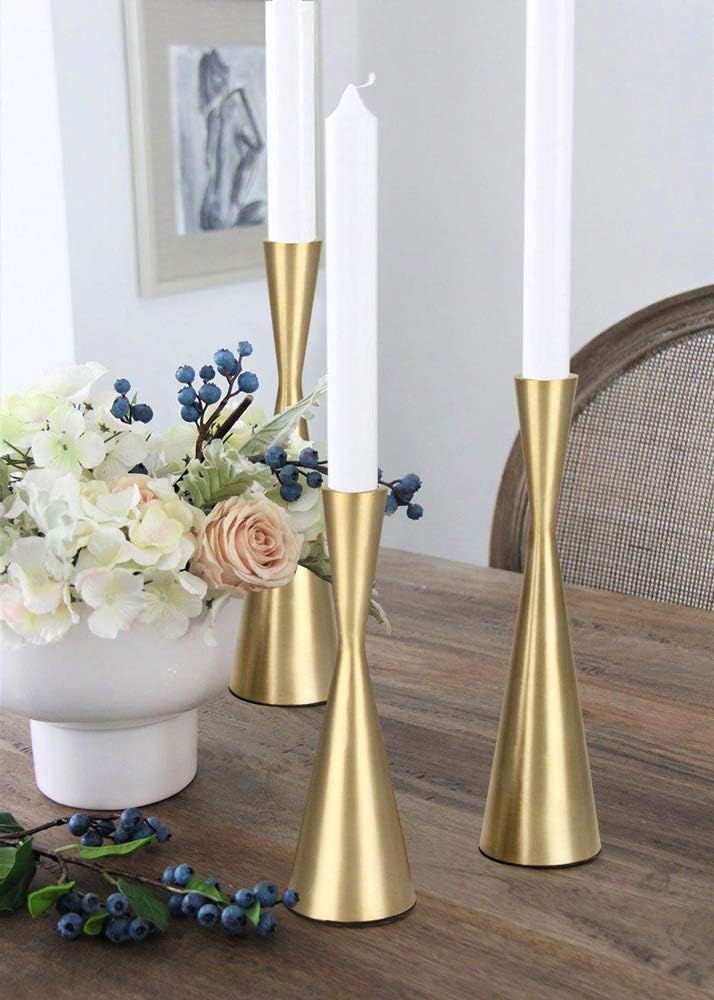 Luxury Flolenco Home Decor Accessories - Modern Gold Wedding Table Centerpiece - Set of 3 Metal Candlestick Holders - Elegant and Stylish for Weddings, Special Events, or Sophisticated Home Decor